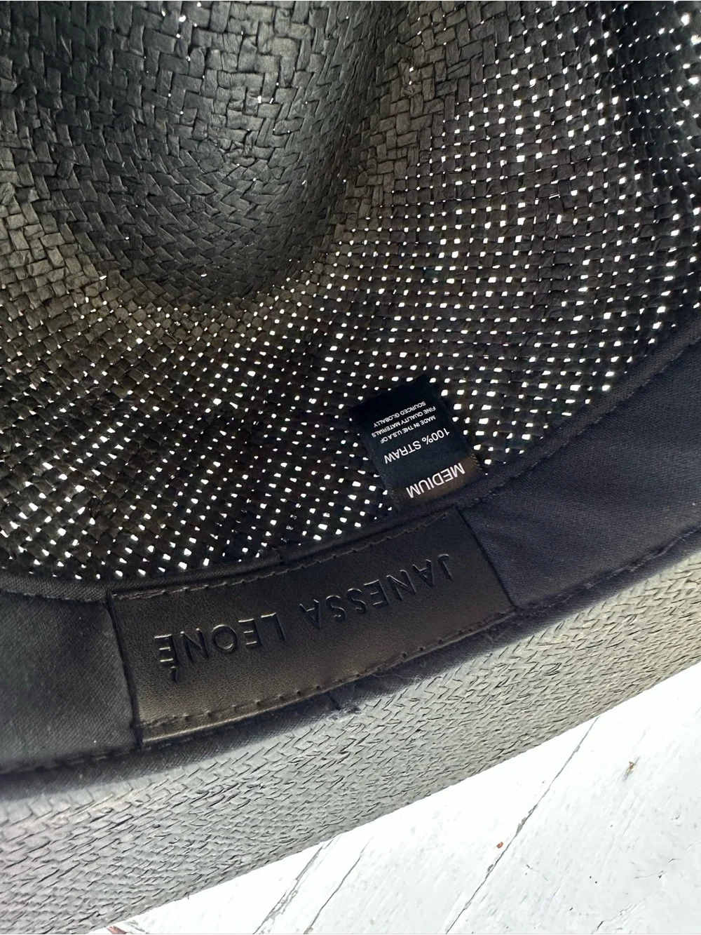 Janessa Leone Simone Black Straw Wide-Brim Fedora NWOT